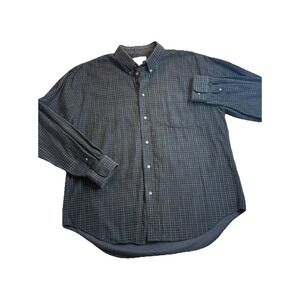 Preswick & Moore Mens Corduroy Button-Up Long Sleeve‎ XL Black Checkered Shirt